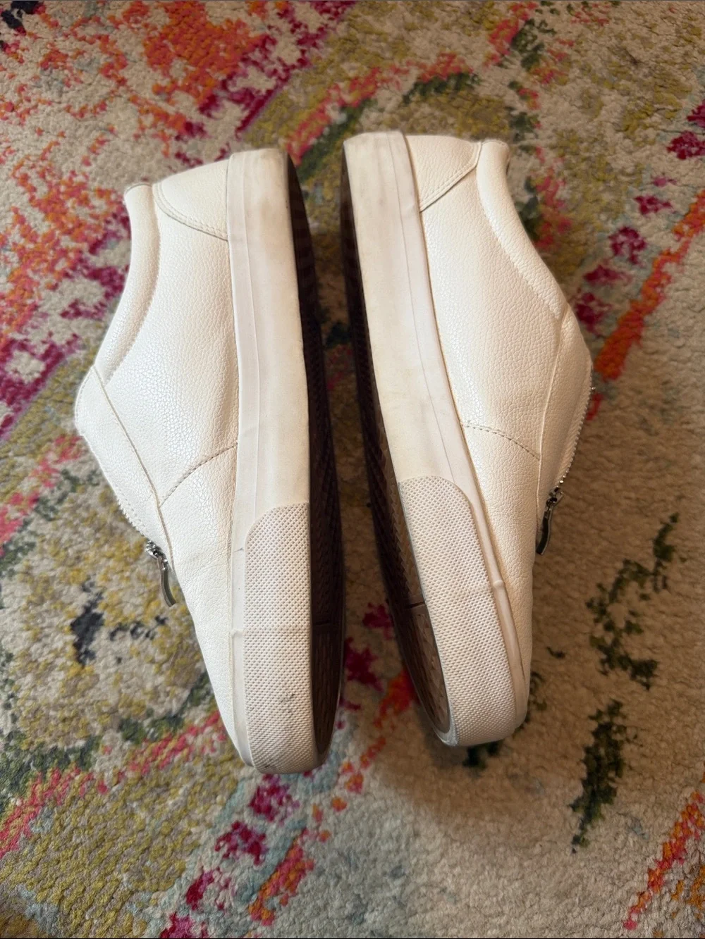 White Zip Front Slip-On Leather Sneakers – Women’s Size 8